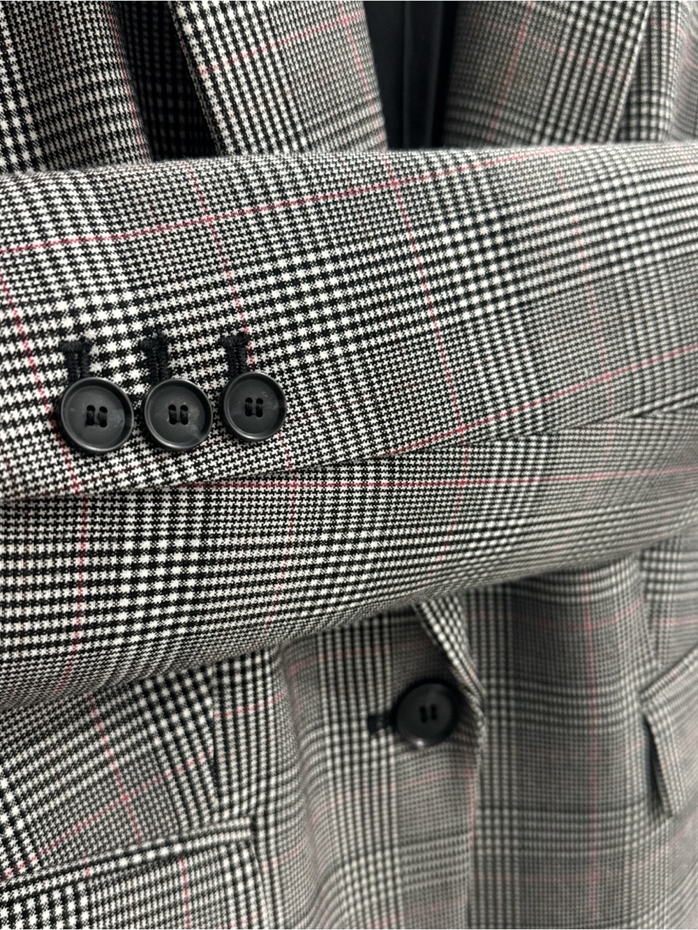 Ann Taylor Black & White Glen Plaid Blazer with Pink Windowpane